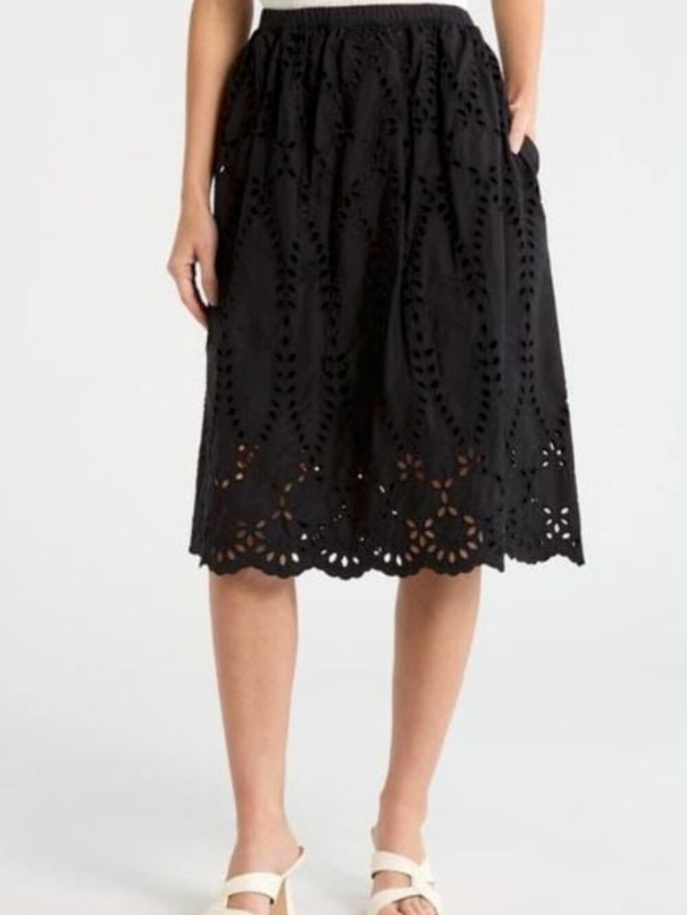 NWT Frank and Eileen Black Gracie Cotton Eyelet Midi Skirt - Small